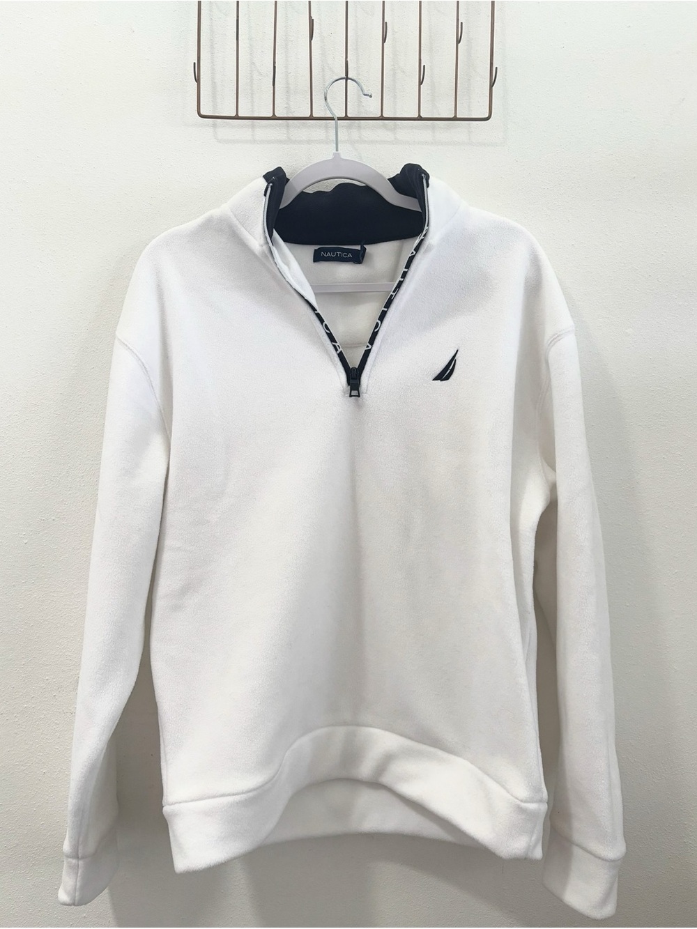 Nautica White Quarter-Zip Pullover with Navy Trim